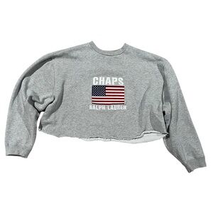 Vintage 1990s‎ Chaps Ralph Lauren Big Flag Sweatshirt Large DIY Cropped